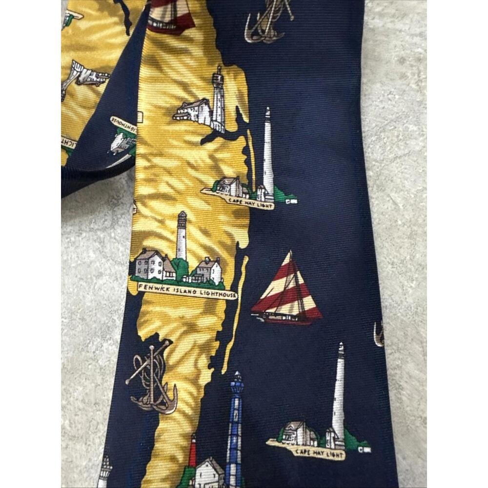 Museum Artifacts Men Silk Tie Lighthouses Mid Atlantic Assateague Island ++ - Picture 4 of 6